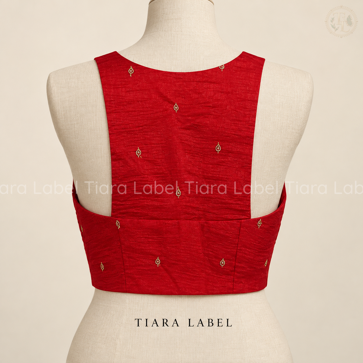 Red Zardozi Work Sleeveless Silk Cotton Blouse