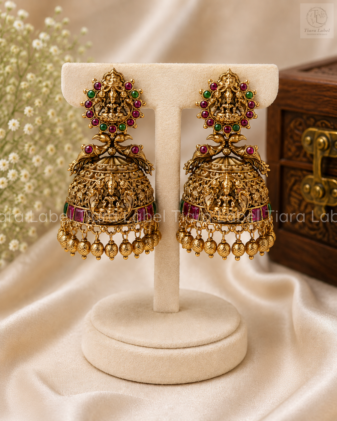 Grand Lakshmi Peacock Temple Jhumka Earrings