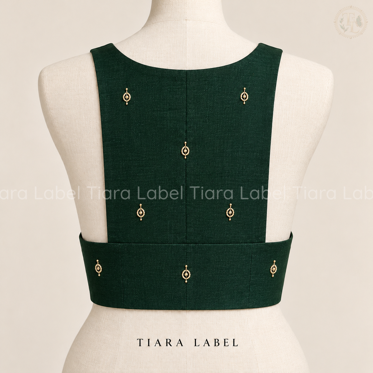 Embroidered Emerald Green Sleeveless Silk Cotton Blouse