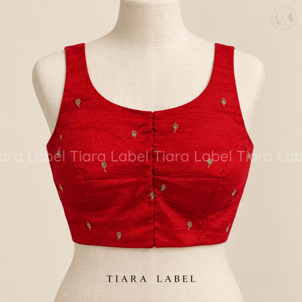 Red Zardozi Work Sleeveless Silk Cotton Blouse