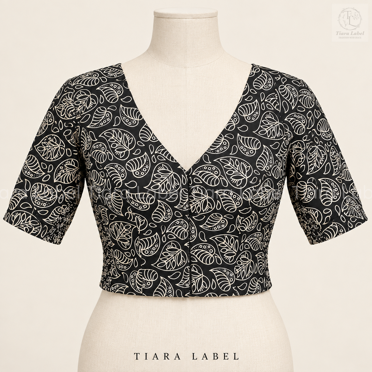 Black Leaf Print Flex-Fit Blouse.