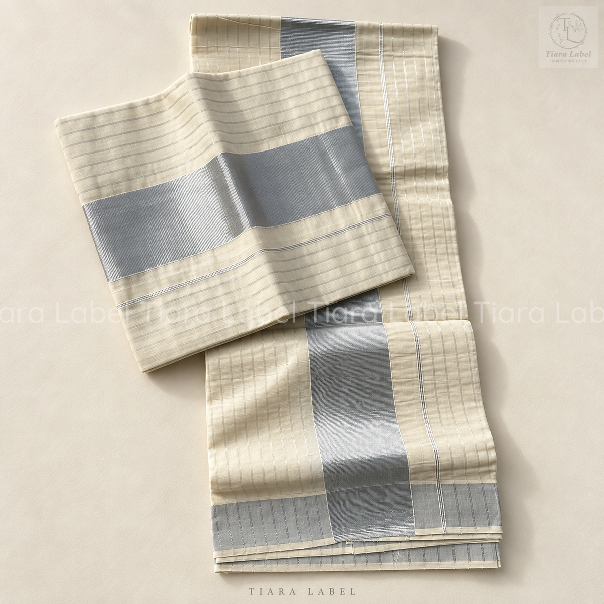 Silver Stripe Kerala Set Mundu