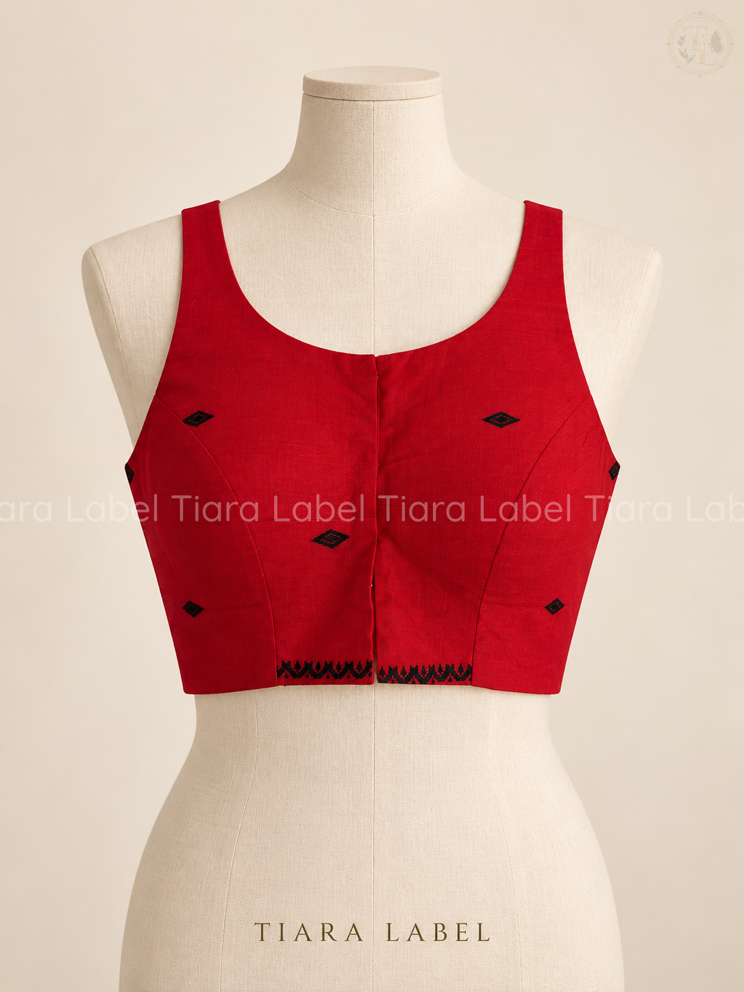 Tribal Motif Sleeveless Red Blouse