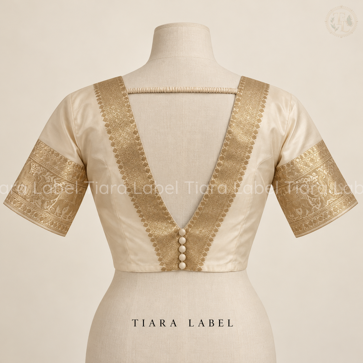 Banarasi Gold Zari Bordered Off-White Silk Blouse