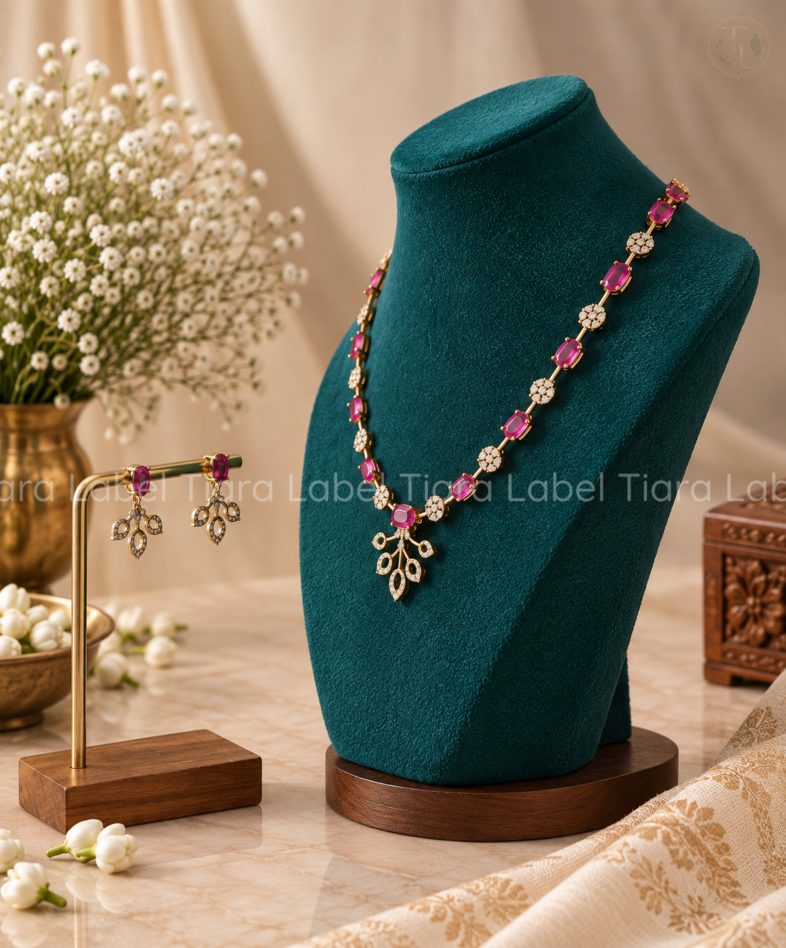 Ruby Bloom Gold Imitation Necklace Set