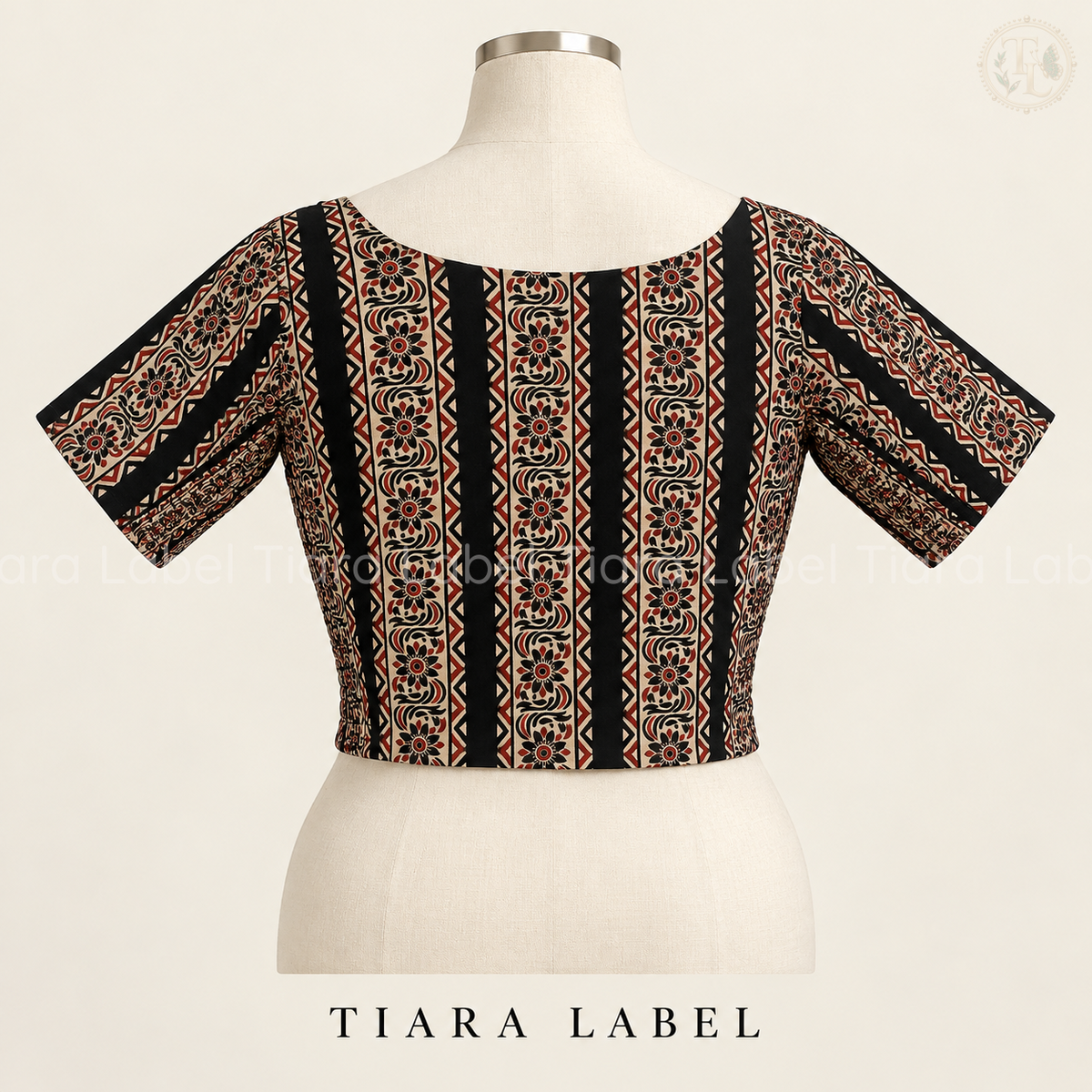 Black Floral Stripe Print Flex-Fit Blouse