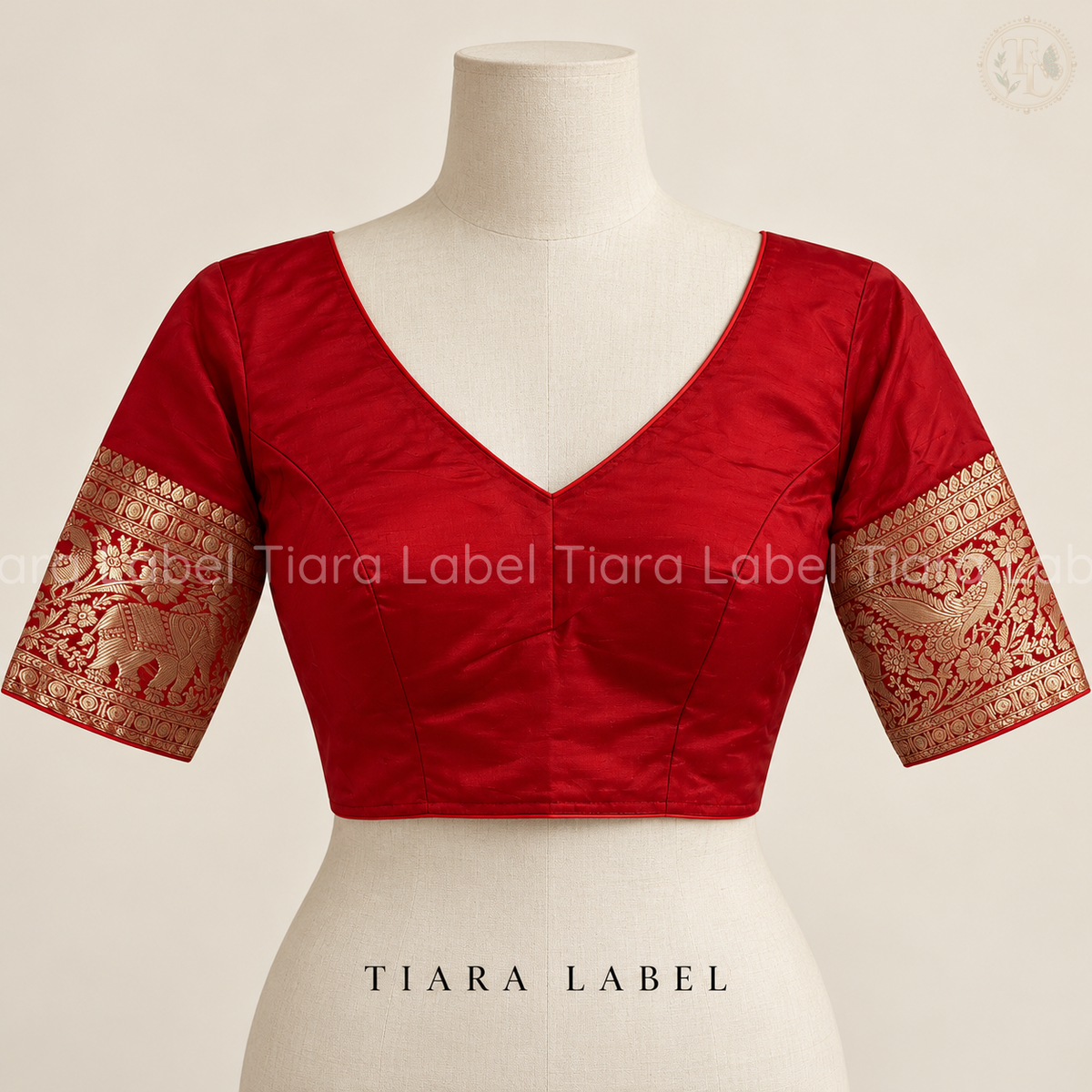 Banarasi Gold Zari Bordered Crimson Red Silk Blouse