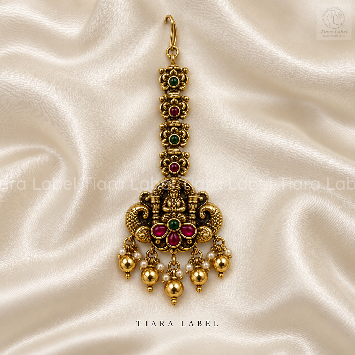 Antique Gold Goddess Lakshmi Temple Maang Tikka