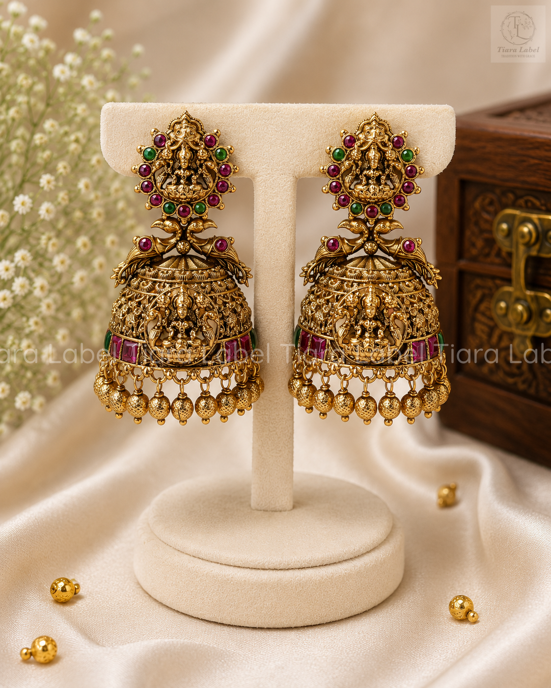 Grand Lakshmi Peacock Temple Jhumka Earrings