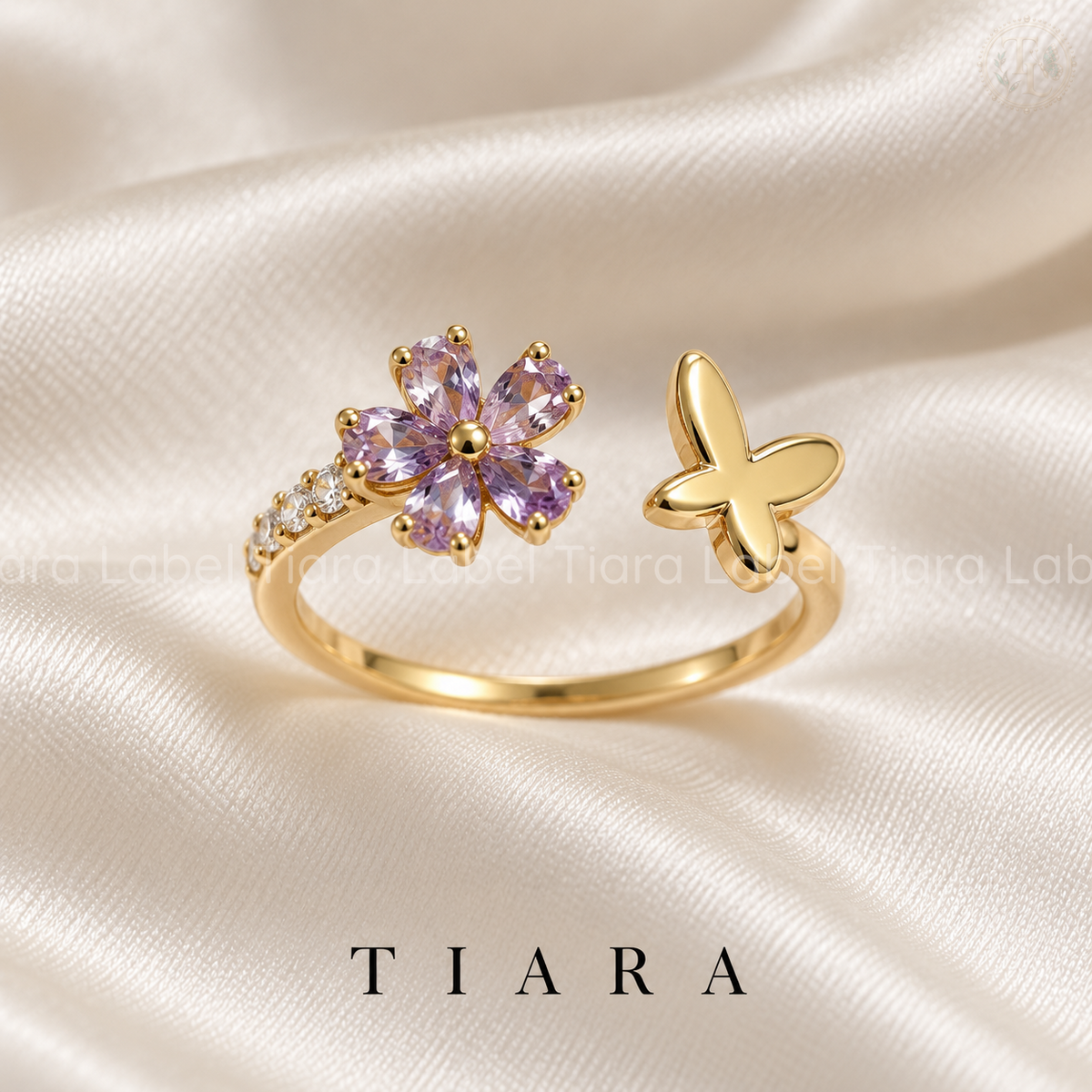 Lilac Blossom & Butterfly Open Ring