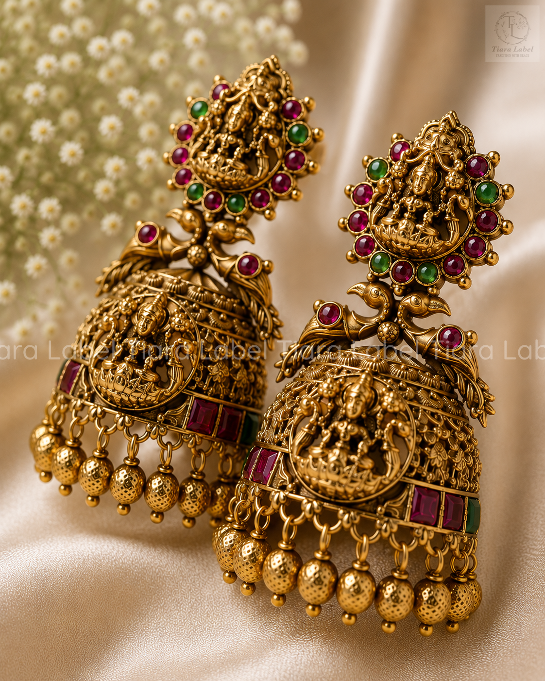 Grand Lakshmi Peacock Temple Jhumka Earrings