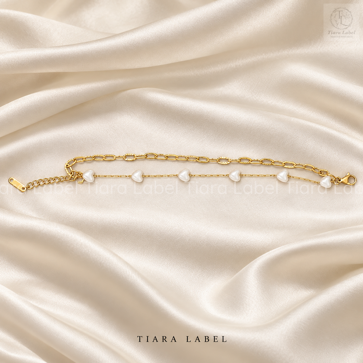 Dual-Layer Textured Chain & Pearl Heart Bracelet