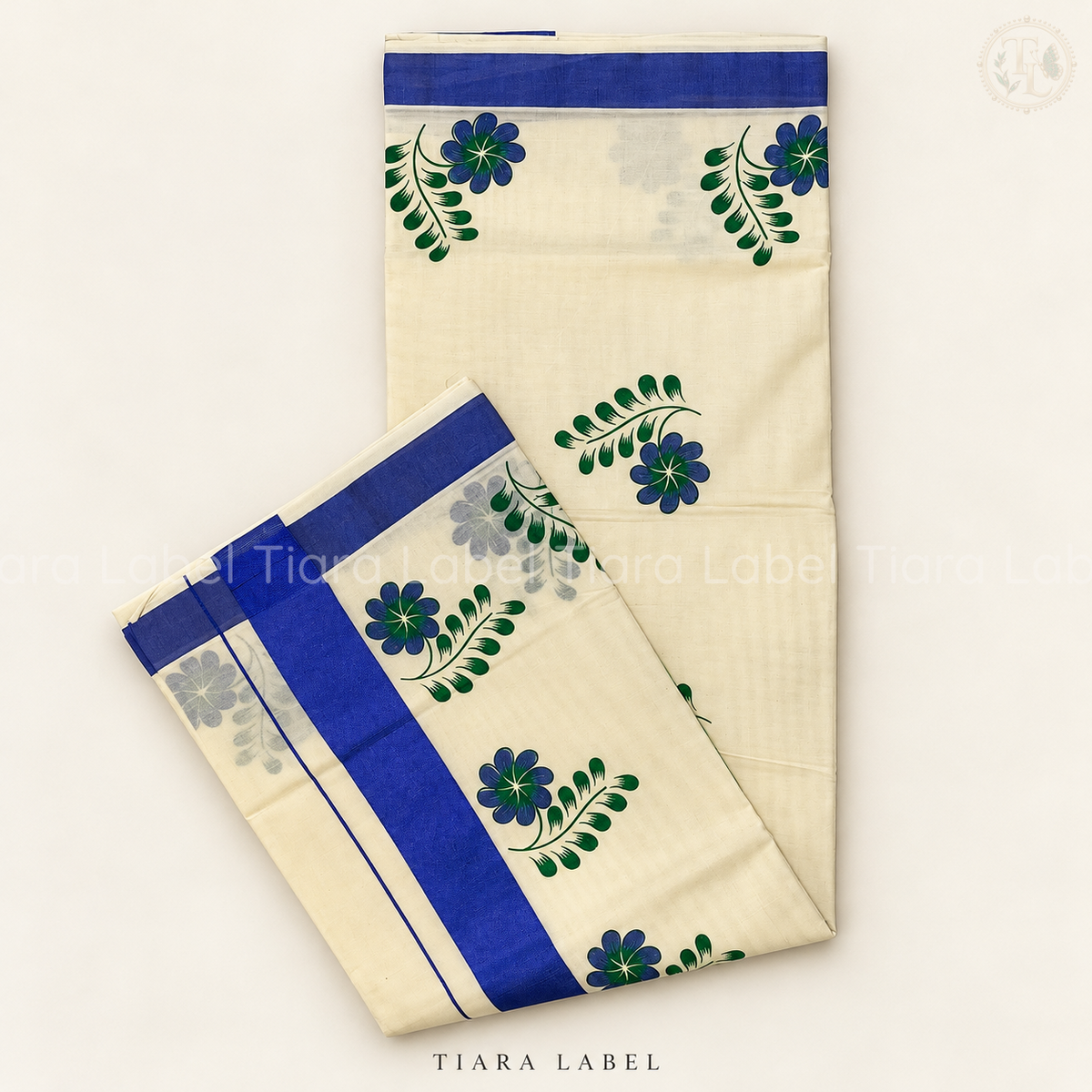 Royal Blue Floral Printed Set Mundu