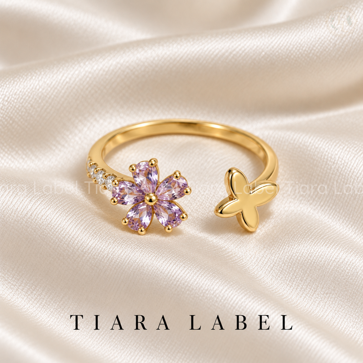 Lilac Blossom & Butterfly Open Ring
