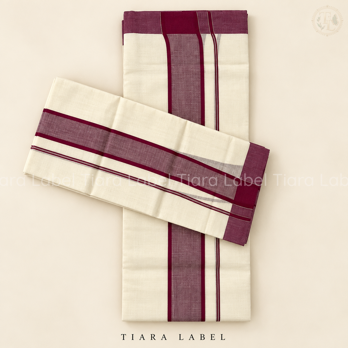 Maroon Border Handloom Set Mundu