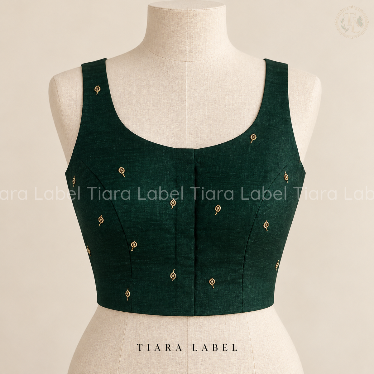 Embroidered Emerald Green Sleeveless Silk Cotton Blouse