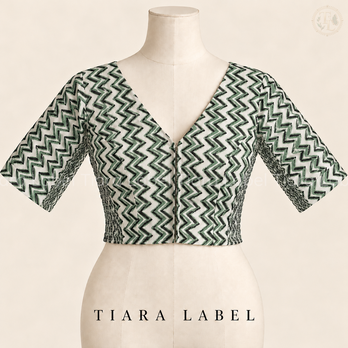 Green Chevron Print Flex-Fit Blouse