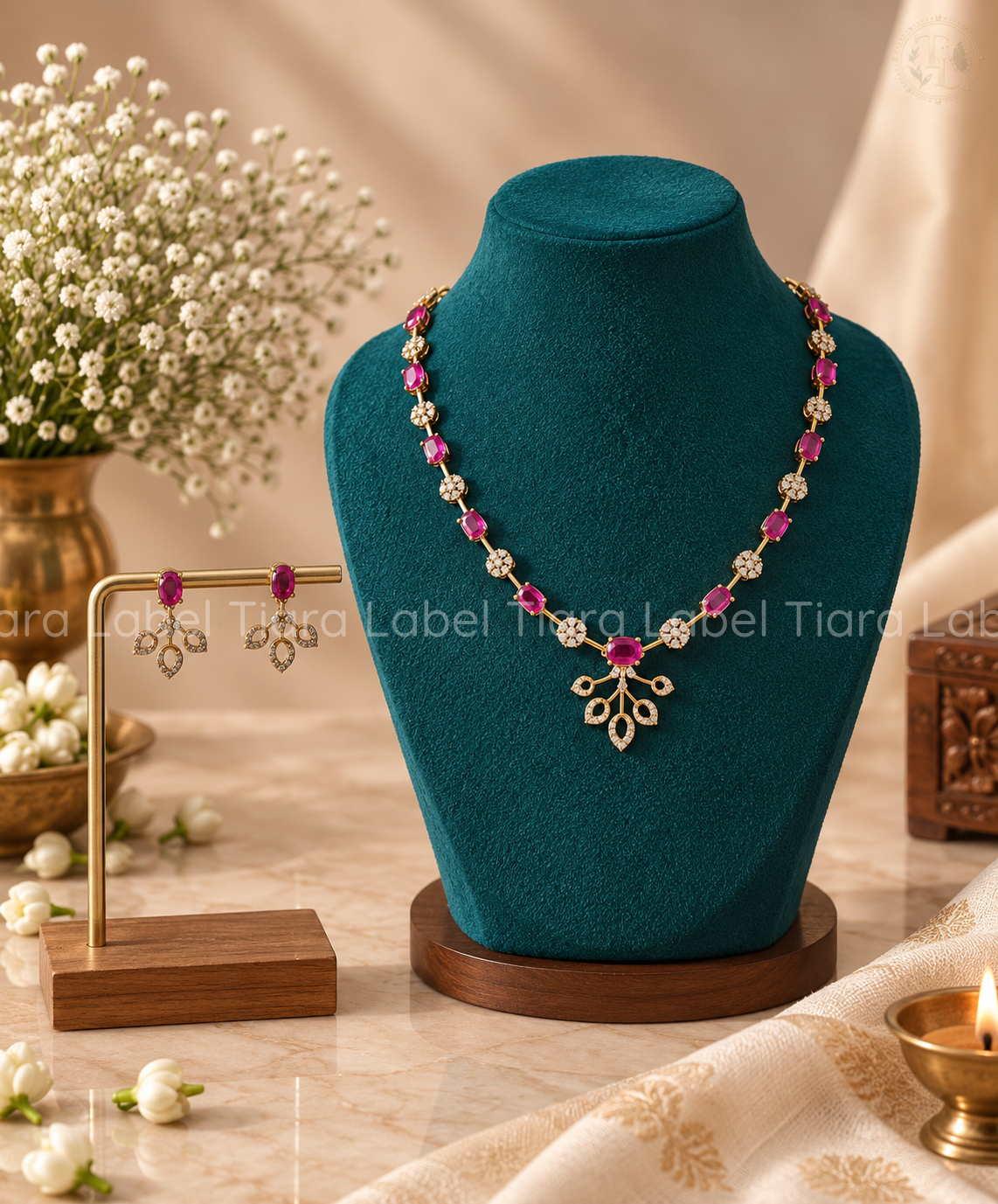 Ruby Bloom Gold Imitation Necklace Set