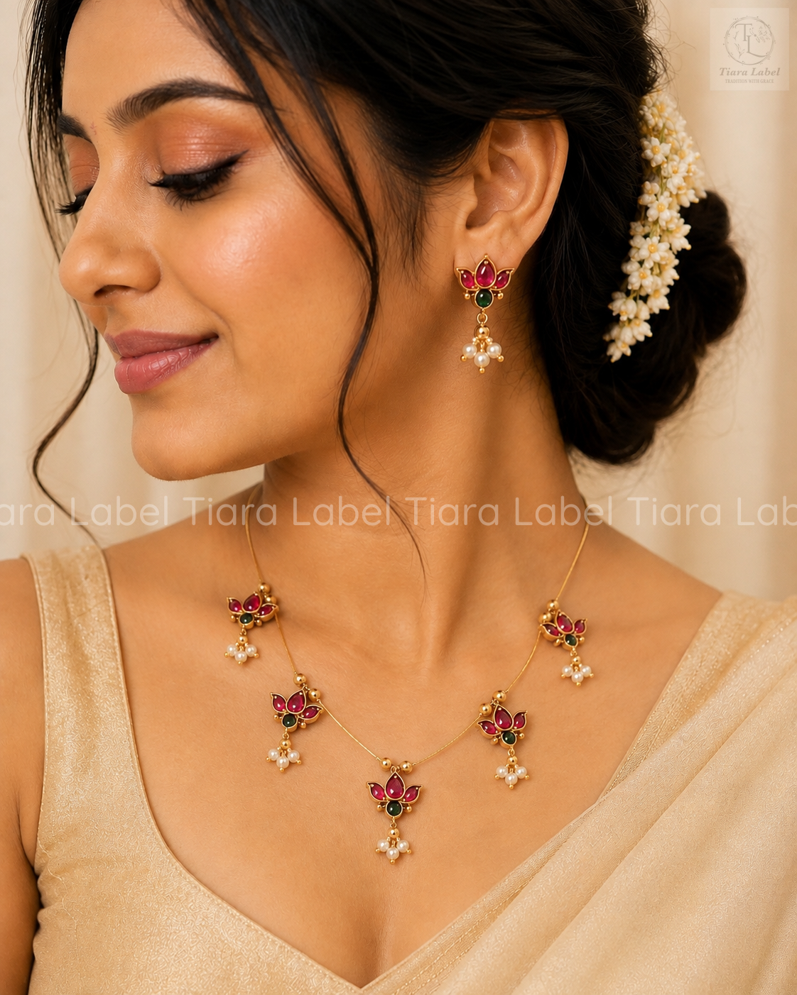 Lotus Invisible Chain Necklace & Earrings Set