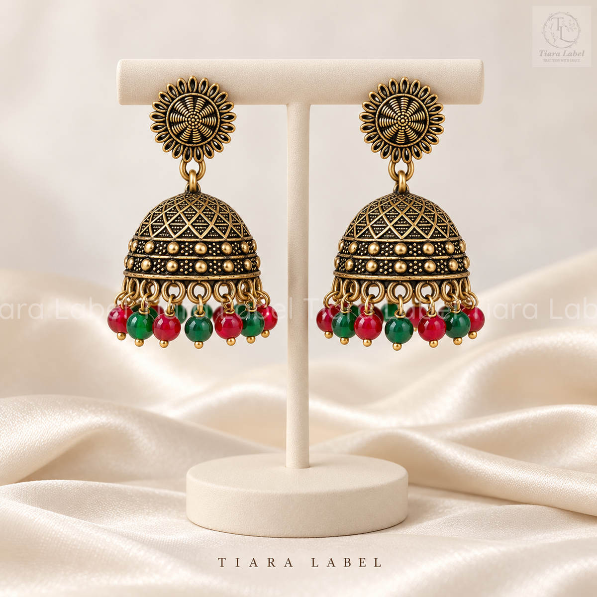 Oxidised Earri Antique Gold Dome Jhumka Earrings