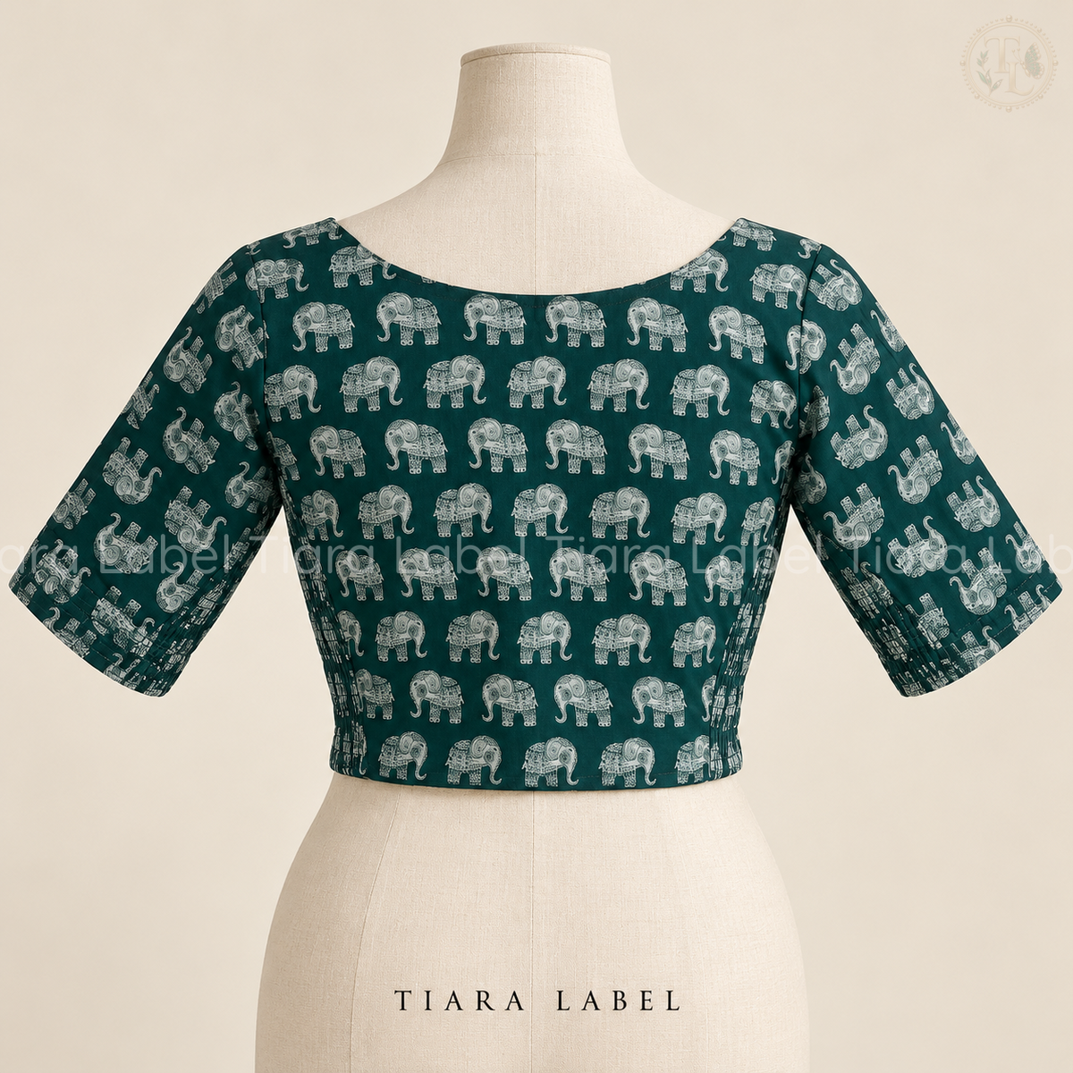 Green Elephant Print Flex-Fit Blouse