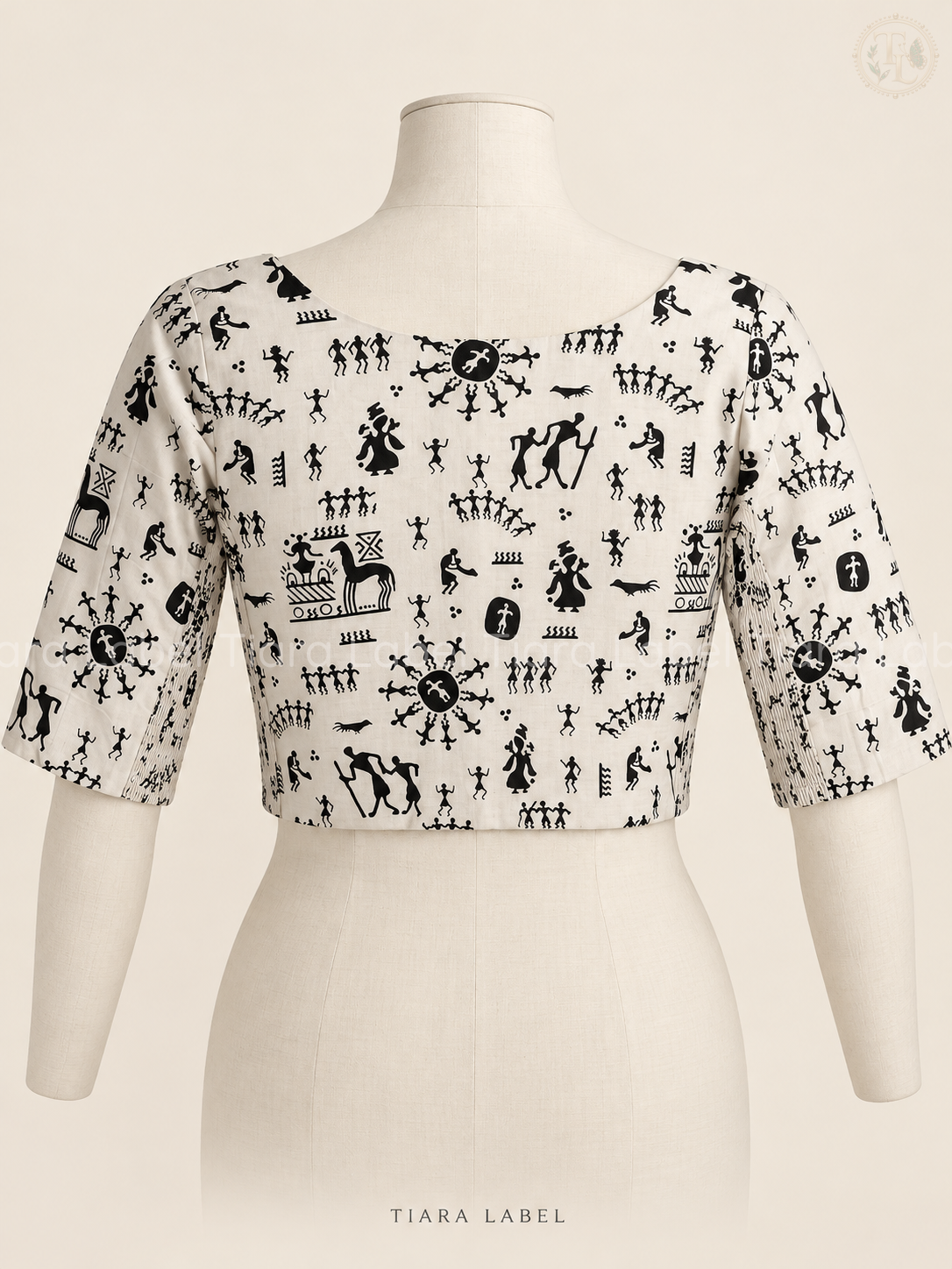 White Folk-Art Print Flex-Fit Blouse