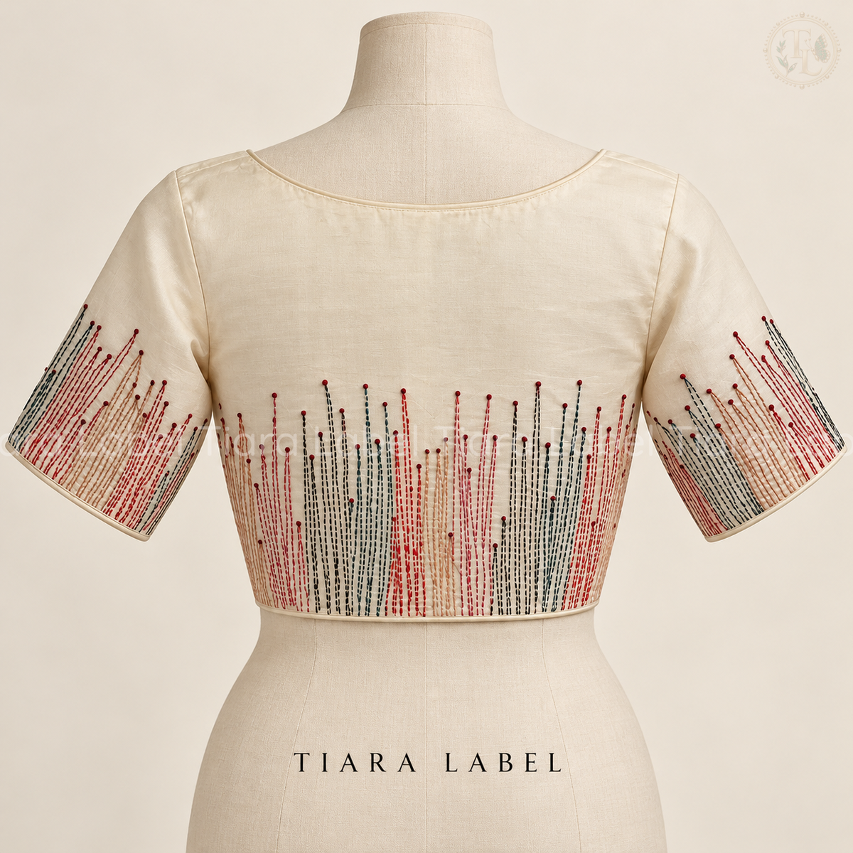 Cream Linear Embroidered Readymade Blouse