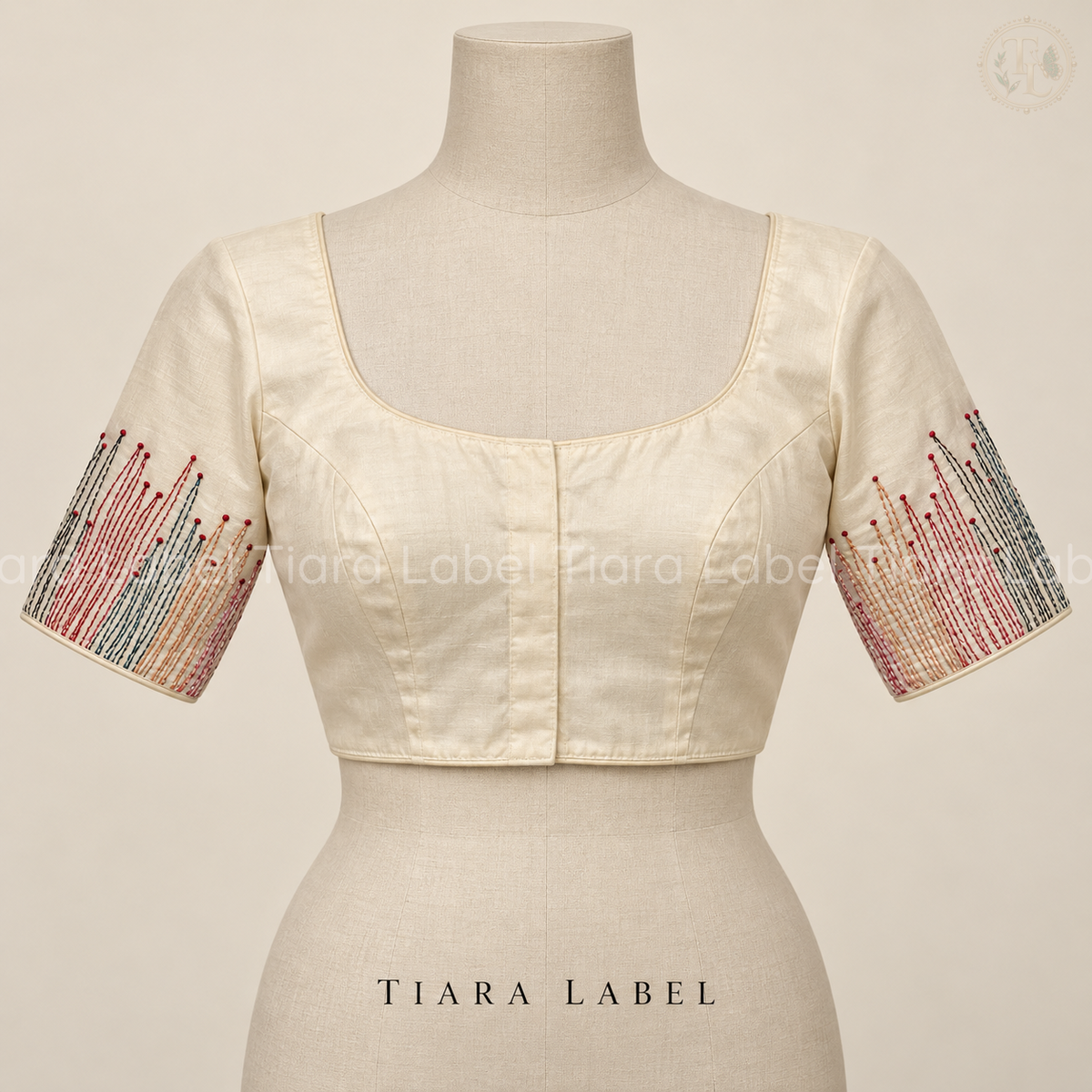 Cream Linear Embroidered Readymade Blouse