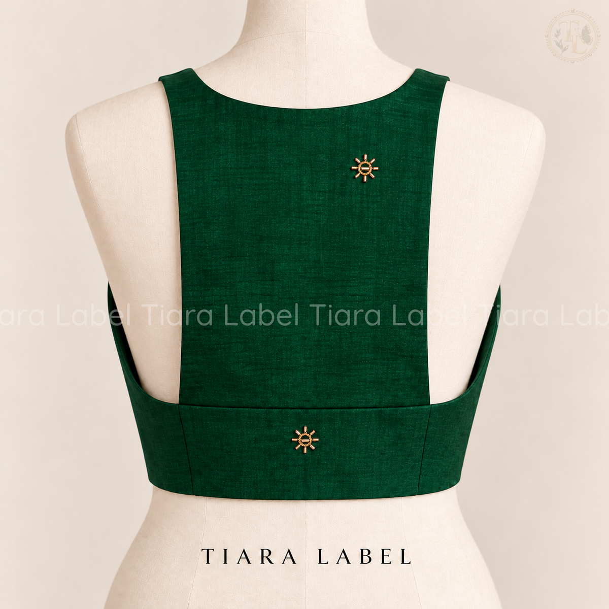 Emerald Green Zardozi Work Sleeveless Raw Cotton Silk Blouse
