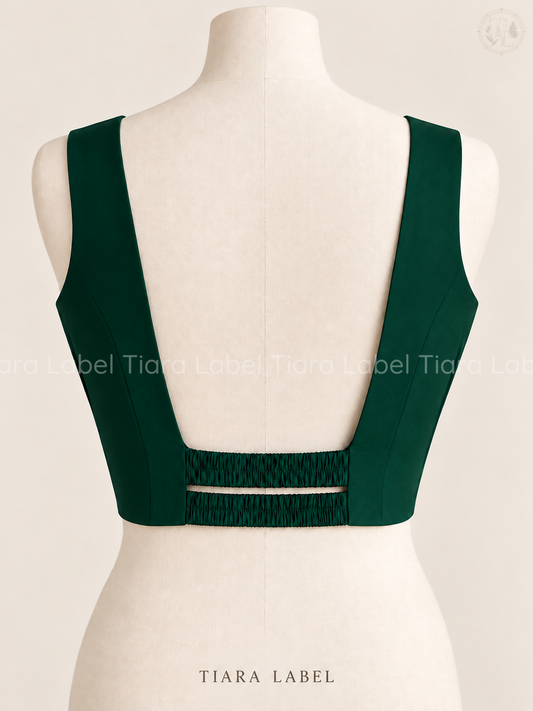 Solid Emerald Green Sleeveless Readymade Blouse