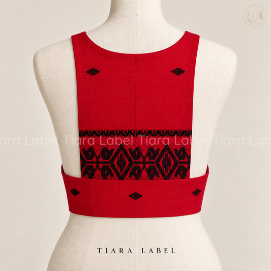 Tribal Motif Sleeveless Red Blouse