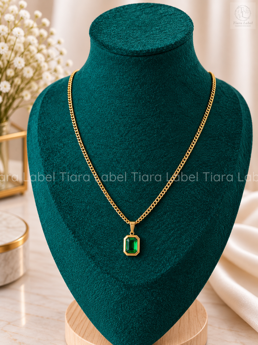 Emerald Pendant Chain Anti-Tarnish Necklace