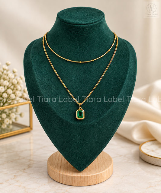 Emerald Double-Layer Anti-Tarnish Necklace
