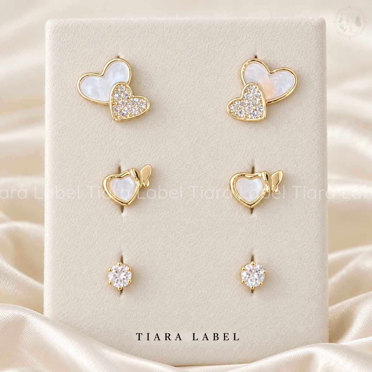 Heart & Flutter Anti-Tarnish Stud Set — 3 Pairs
