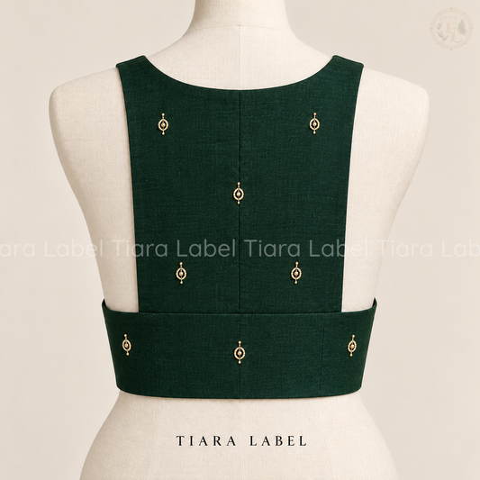 Embroidered Emerald Green Sleeveless Silk Cotton Blouse