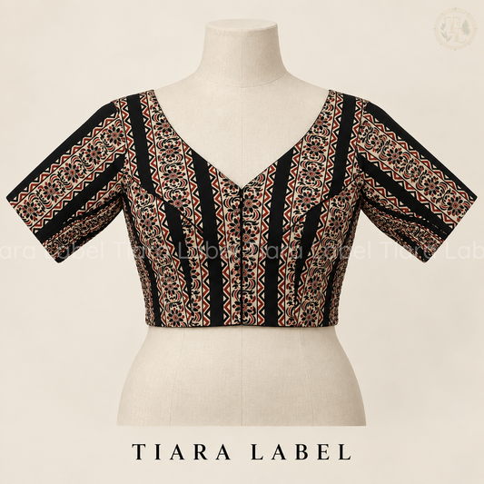 Black Floral Stripe Print Flex-Fit Blouse