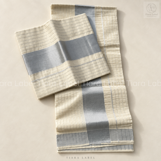 Silver Stripe Kerala Set Mundu