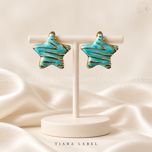 Aqua Star Anti-Tarnish Stud Earrings
