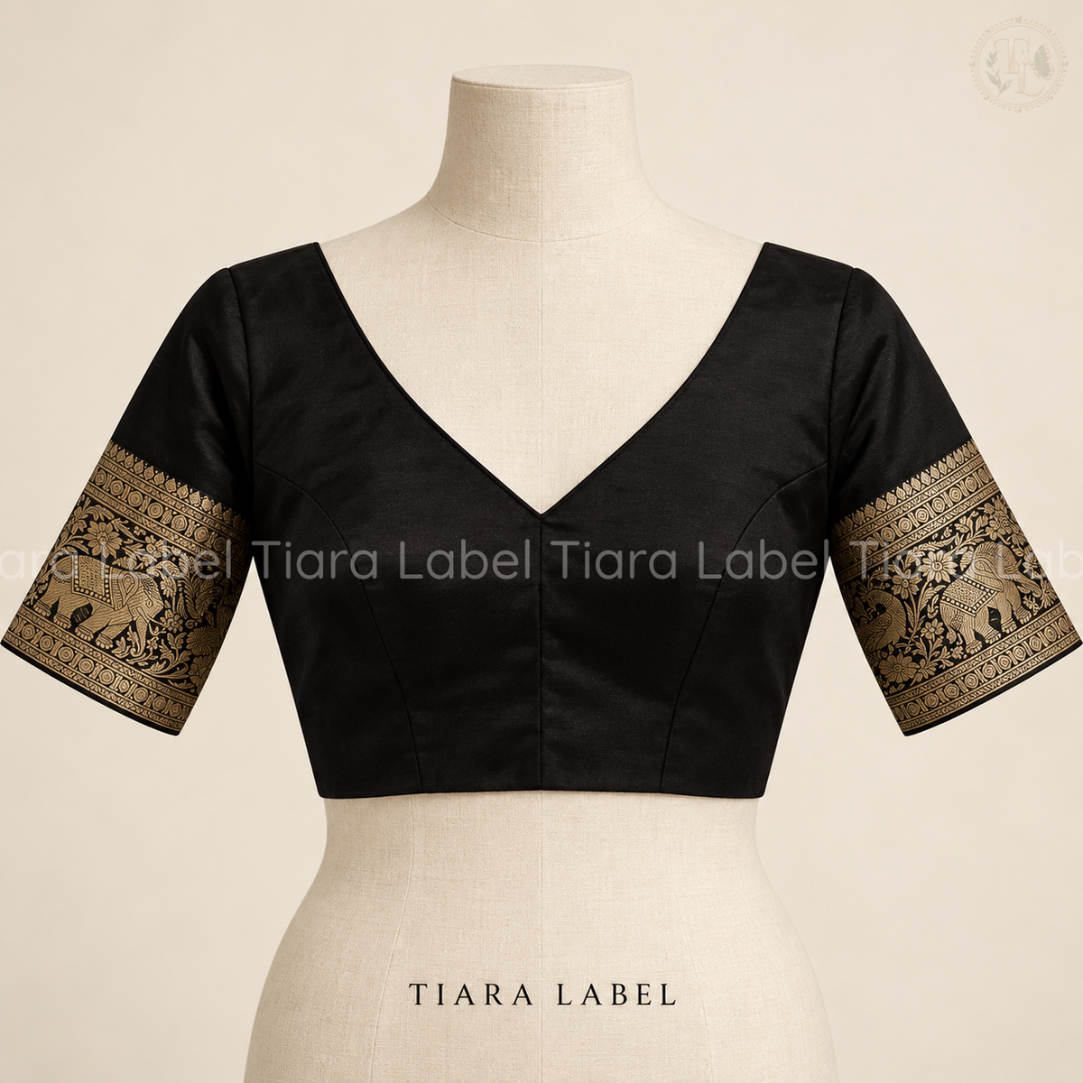 Banarasi Gold Zari Bordered Black Silk Blouse