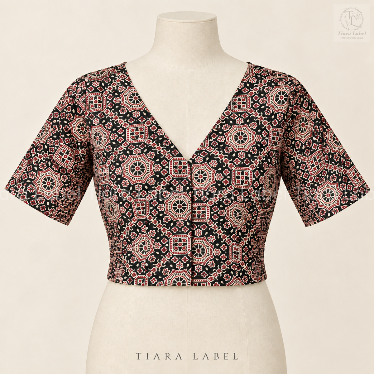 Black Floral Medallion Print Flex-Fit Blouse