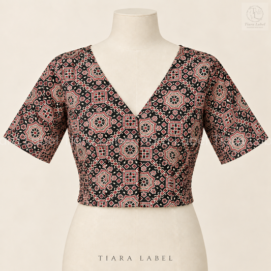 Black Floral Medallion Print Flex-Fit Blouse