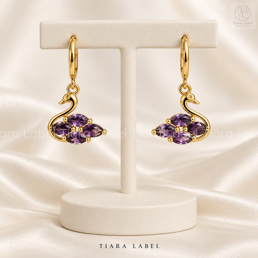 Violet Swan Anti-Tarnish Drop Earrings