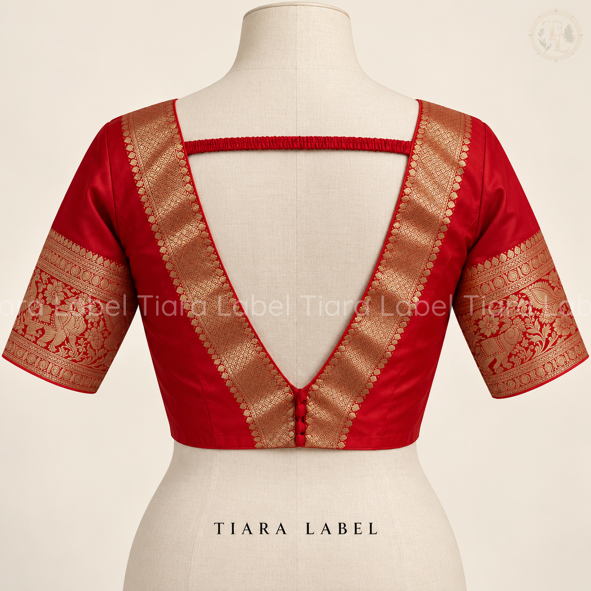 Banarasi Gold Zari Bordered Crimson Red Silk Blouse
