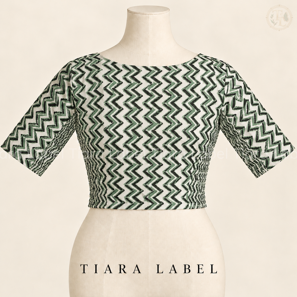 Green Chevron Print Flex-Fit Blouse