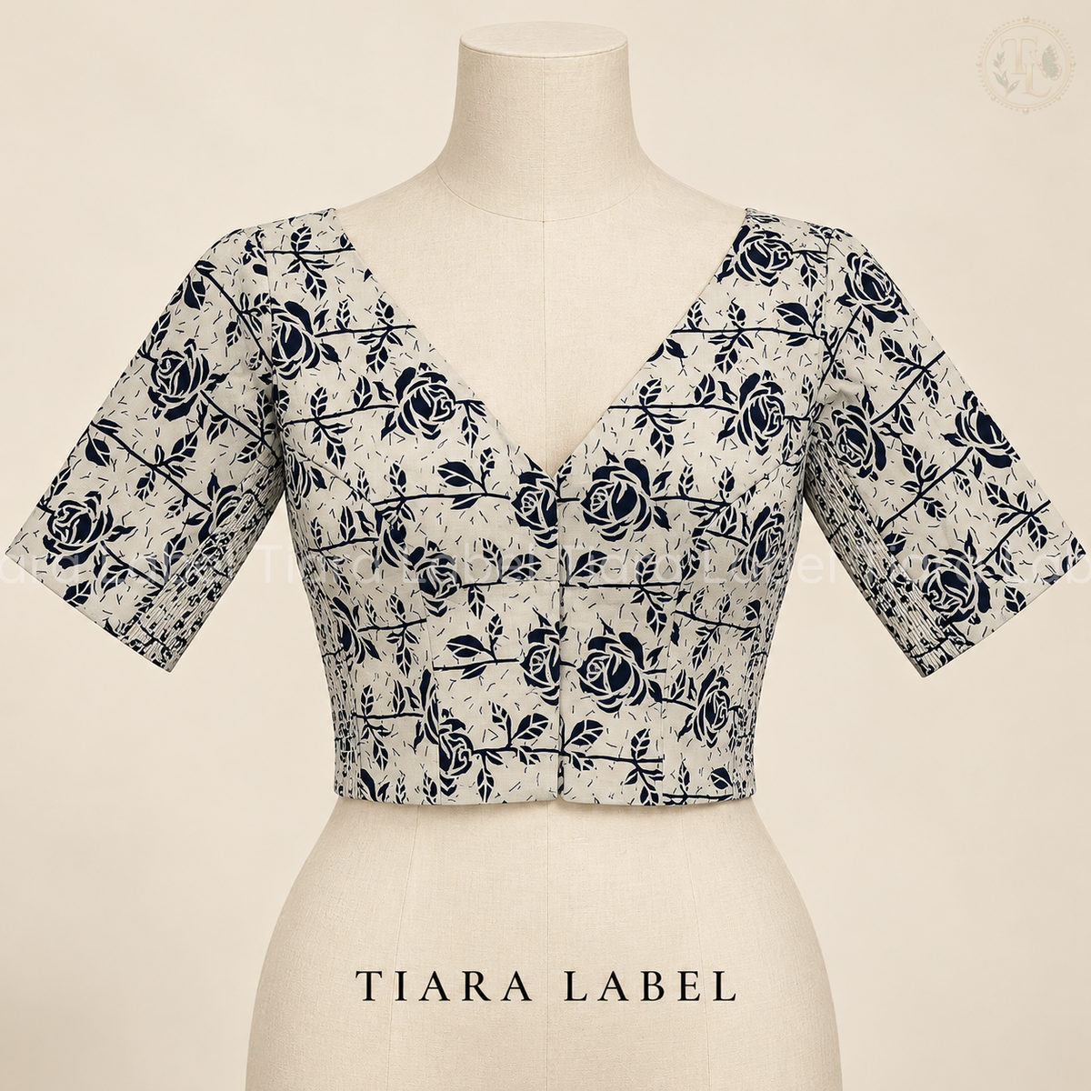 Ivory Rose Print Flex-Fit Blouse
