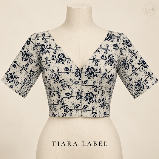 Ivory Rose Print Flex-Fit Blouse