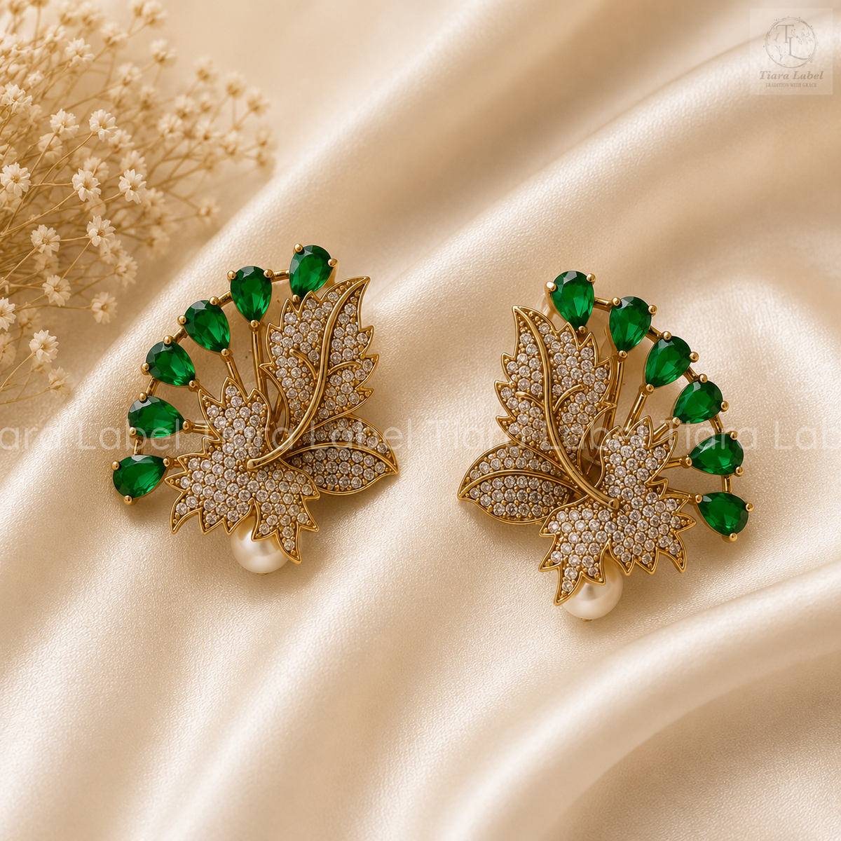 Emerald Green Floral studs Earrings