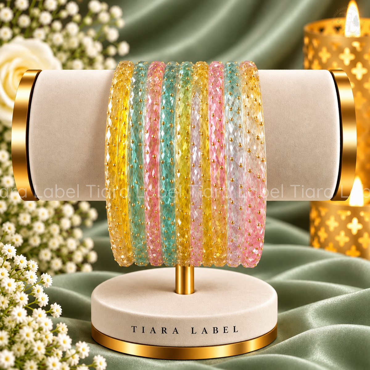 Raindrop Glass Bangles – Pastel Multicolour