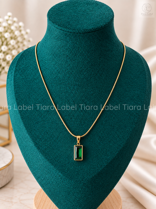 Emerald Rectangle Pendant Anti-Tarnish Necklace