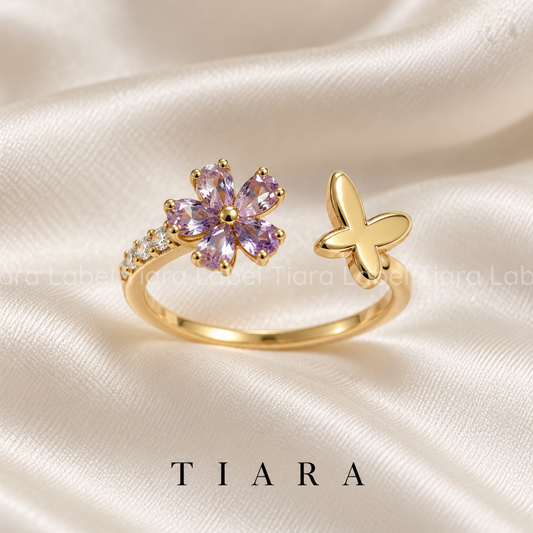 Lilac Blossom & Butterfly Open Ring